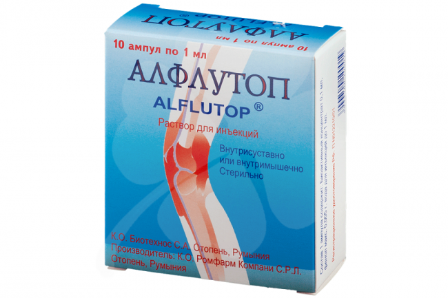 Алфлутоп – хондропротекторное средство. Оно регулирует обмен веществ в хрящевой ткани
