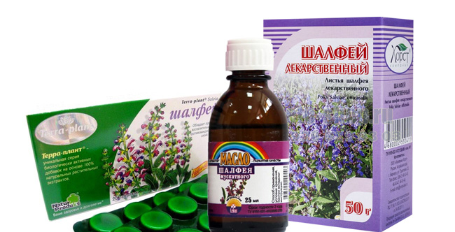 В аптеках можно приобрести таблетки для рассасывания на основе шалфея, также продаются масло шалфея и измельченную траву в картонной коробке